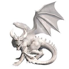 Fototapeta premium 3D rendered fantasy white dragon with crystals isolated on a transparent background