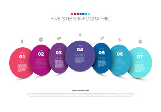 Colorful Horizontal Business Infographic with Seven Steps and Circular Design