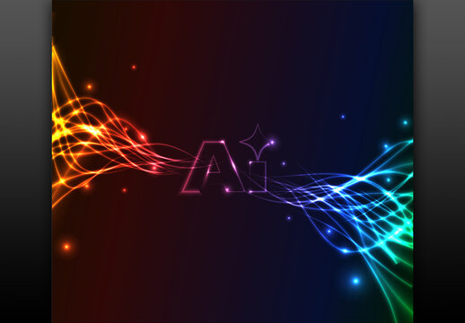 Abstract Glowing AI Neon Light Waves Background