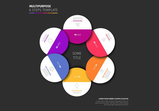 Modern Circular 6 Steps Business Infographic Template on Dark Background