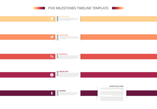 Five Milestones Business Timeline Infographic Template with red stripes