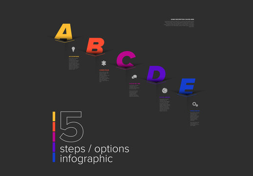 Abstract 5 Steps Business Infographic Template with Colorful Letters