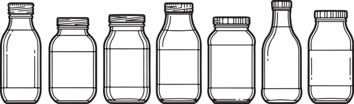 Assorted water bottles with different caps and designs Vector