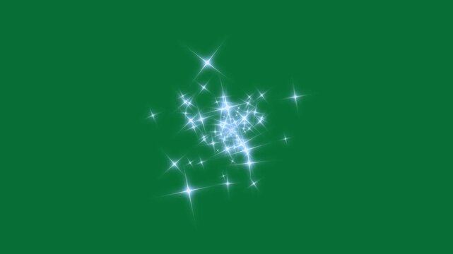 White glowing stars sparkle with blinking retro vector stars and dots, twinkling starry night sky looping animation, doodle glitter star burst and twinkle magic dust on green screen 4K