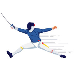 Fototapeta premium Fencer in action, dynamic pose, sword fight, sport illustration