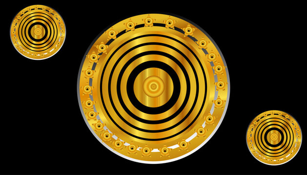 Luxury Golden Circular Pattern Background with Star Elements on Black Abstract Design.