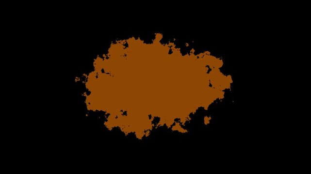 Transitions of brown expanding paint stains on black backdrop Grunge Ink spreads and fills the screen. brown ink splat screen. brown watercolor ink leak drops transition paint.