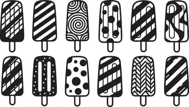 Assorted black and white icons representing different activities and objects Vector