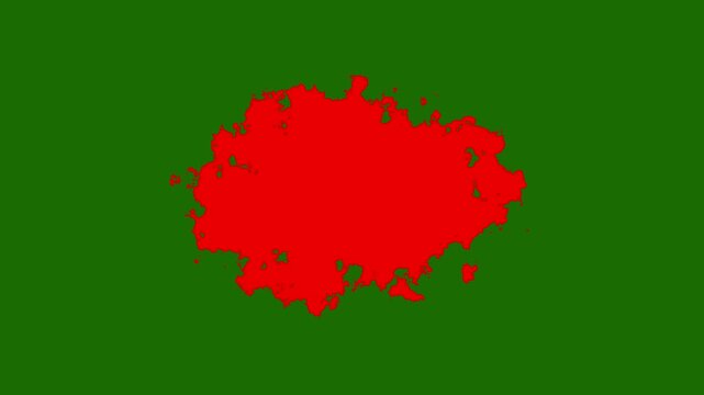 Transitions of red expanding paint stains on green screen Grunge Ink spreads and fills the screen. red ink splat screen. red watercolor ink leak drops transition paint.