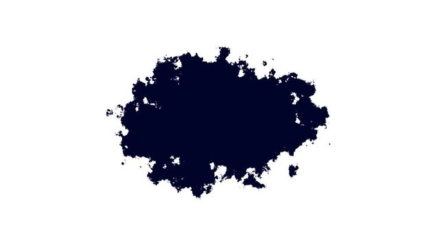 Transitions of blue expanding paint stains on white backdrop Grunge Ink spreads and fills the screen. blue ink splat screen. blue watercolor ink leak drops transition paint.