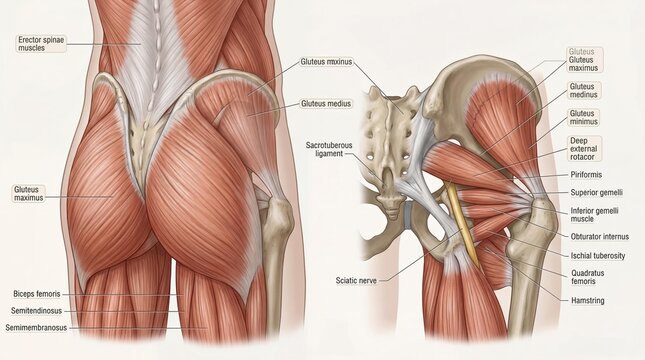Human anatomy diagram showing posterior leg muscles with medical detail