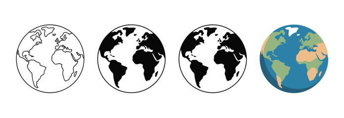 Obraz premium Globe Icons Vector Set for Planet Earth Line and Flat Style Illustration