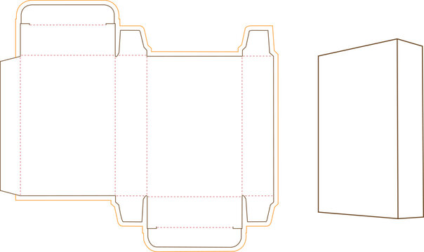 Net and unfolded diagram of a cardboard box with flaps and base