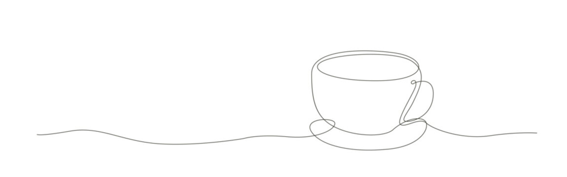 Minimalist line drawing of a coffee cup.