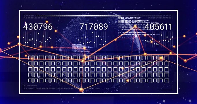 Showing centered white UI frame on dark blue dashboard with three numeric readouts and orange graph
