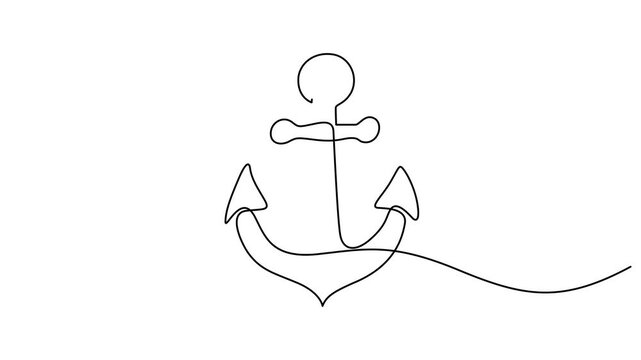 Marine anchor boat symbol one line art continuous drawing loop animation. Nautical maritime sea ocean boat symbol. Full length one line animation