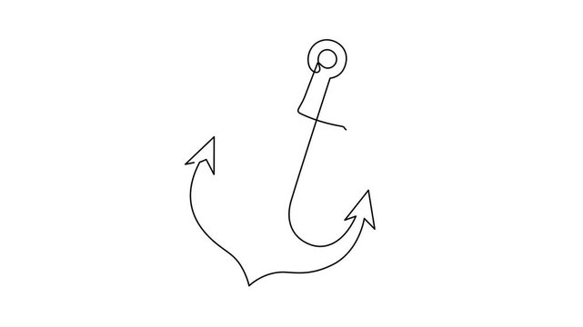 Marine anchor boat symbol one line art continuous drawing loop animation. Nautical maritime sea ocean boat symbol. Full length one line animation