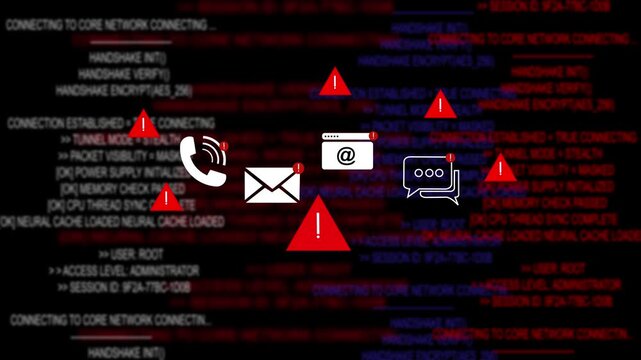 Kernel panic warning. Cybersecurity defense and system protection from hackers, secure digital systems, cyberattack prevention.4k black background icon animation