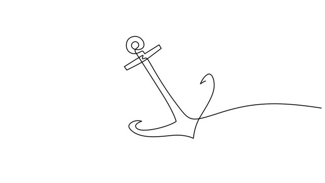 Marine anchor boat symbol one line art continuous drawing loop animation. Nautical maritime sea ocean boat symbol. Full length one line animation
