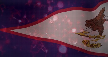 Naklejka premium Extending white triangular flag bearing brown eagle holding yellow staff and club in digital studio