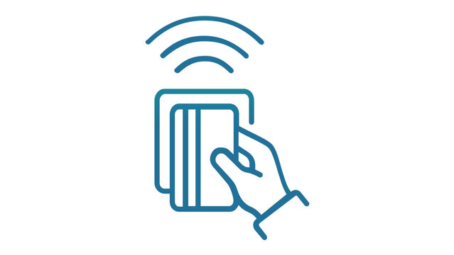Contactless payment vector icon illustration featuring a hand holding a credit card near an NFC terminal with signal waves, perfect for digital banking, modern commerce, and secure transactions.