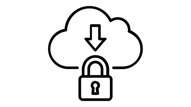 Secure Cloud Download Vector Icon Illustration: Minimalist Flat Design Representing Data Protection, Cybersecurity, Encrypted Cloud Storage, and Safe File Transfer for Web and App Interfaces.