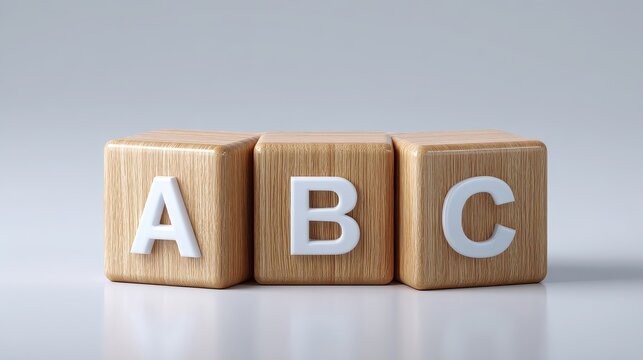 Wooden Alphabet Blocks Featuring Letters A, B, and C on Surface