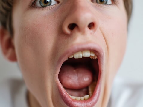 Close-up of a person experiencing a vocal tic, symbolizing Tourette syndrome, neurodivergence, and the raw reality of lived neurological experiences.