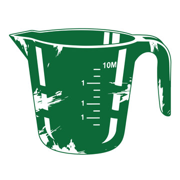 Green measuring cup with white markings on white background kitchen cooking
