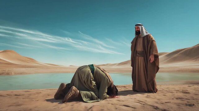 Jacob Meets His Brother, Esau, and He Bows Seven Times to the Ground When Approaching His Brother