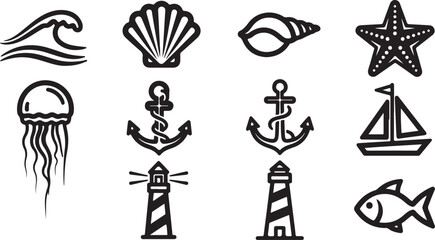 Obraz premium Collection of simple black icons representing various concepts and professions Vector