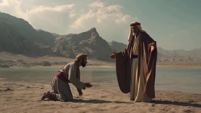 Jacob Meets His Brother, Esau, and He Bows Seven Times to the Ground When Approaching His Brother