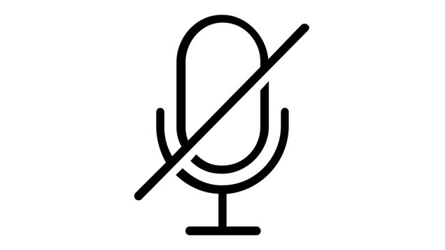 Minimalist Mute Microphone Line Icon Vector Illustration, Flat Design Symbol for Audio Off, Silent Mode, No Sound, Voice Recording Disabled, Digital Communication Interface Graphic Element.
