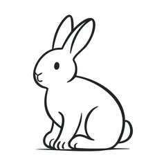 Obraz premium Cute cartoon rabbit illustration with simple black outlines, depicting the animal sitting peacefully, perfect for children's designs and Easter themes.