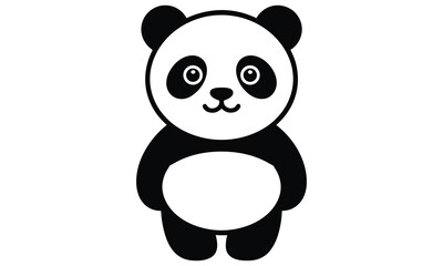 Cute panda bear illustration with a friendly face and black and white fur standing alone © Styllo