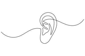 Obraz premium Ear continuous one line art minimal outline icon for hearing concept