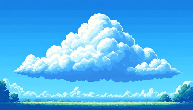 Pixel art landscape with a large cumulus cloud