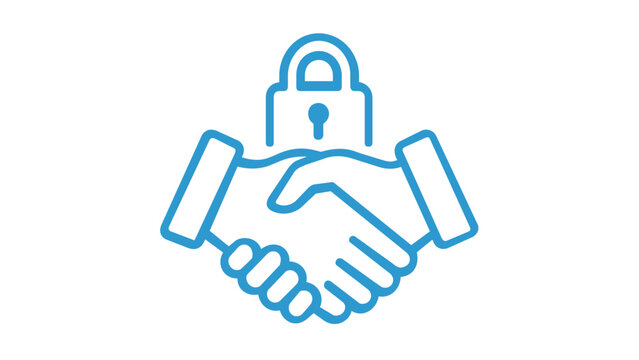 Secure Partnership and Trust Vector Icon Illustration Featuring a Handshake with a Padlock Symbol, Representing Data Privacy, Confidential Agreements, and Business Security Solutions.