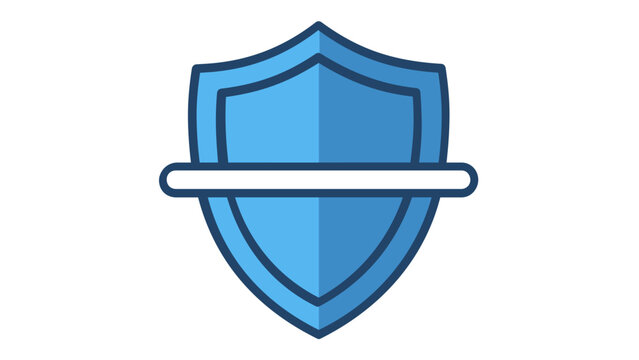 Blue shield vector icon with a scanning line, representing digital security, data protection, antivirus software, and privacy firewall. Minimalist flat design illustration for web and apps.