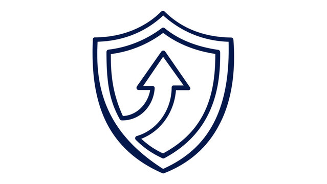 Security shield line icon vector illustration with upward arrow, representing protection growth, defense improvement, safety, and privacy. Minimalist flat design for web and mobile apps.