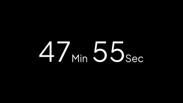 48 minute countdown timer animation from 48 to 47 minute, digital countdown timer transparent background. 48 minute countdown timer animation