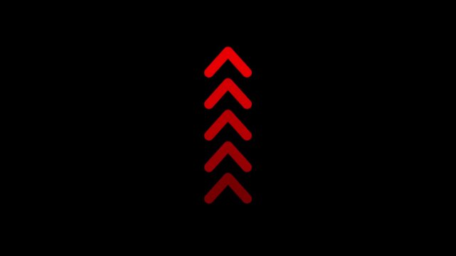 Animated arrow icon pointing up. Red color arrow icon animation on black background. 4k video