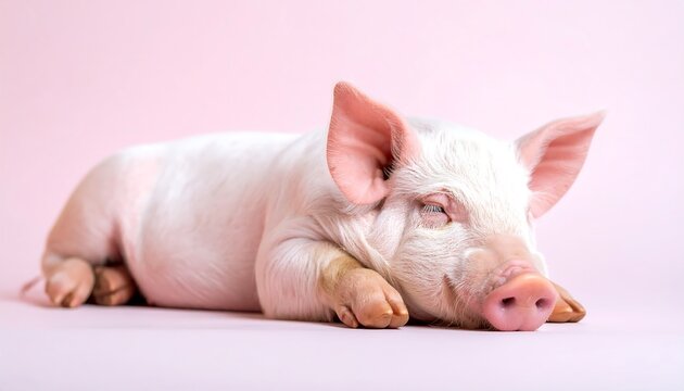 Pink piglet lying down
