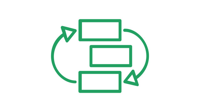 Green Gradient Vector Icon Illustration of a Sorting Process with Three Rectangles and Circular Arrows, Representing Workflow Management, Data Organization, and Scalable Minimalist UI Design.