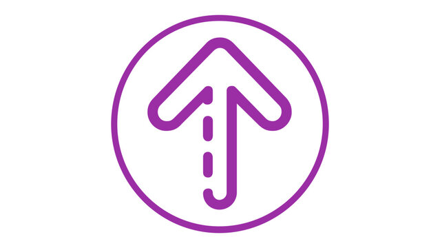 Minimalist purple upload arrow line icon vector illustration featuring an upward-pointing arrow inside a circle with a dashed stem, ideal for modern user interface design, web apps, and digital.