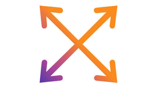 Vibrant gradient vector illustration of a four-way arrow icon pointing outwards, representing expansion, full screen, and scaling. Minimalist flat design for modern UI, web, and app interfaces.