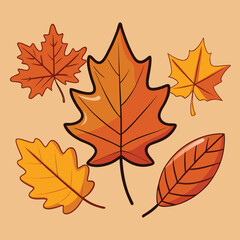 Obraz premium Autumn maple and oak leaves collection, warm golden tones background