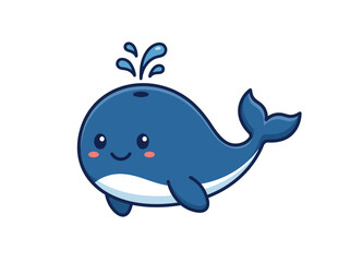 Obraz premium Happy cartoon whale with water spout kawaii style