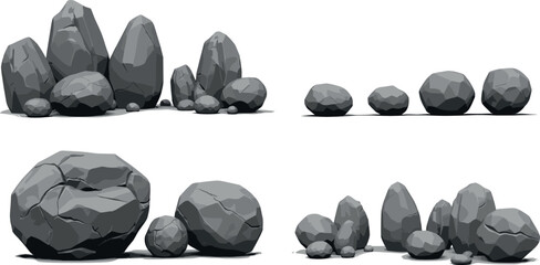 Geometric Rock and Stone Collection with Various Shapes and Sizes in Low Poly Style for Nature and Landscape Design © MdMunzurul