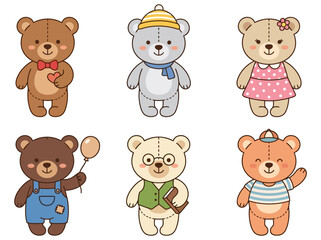 Obraz premium Cute Teddy Bear Characters Collection in Different Outfits